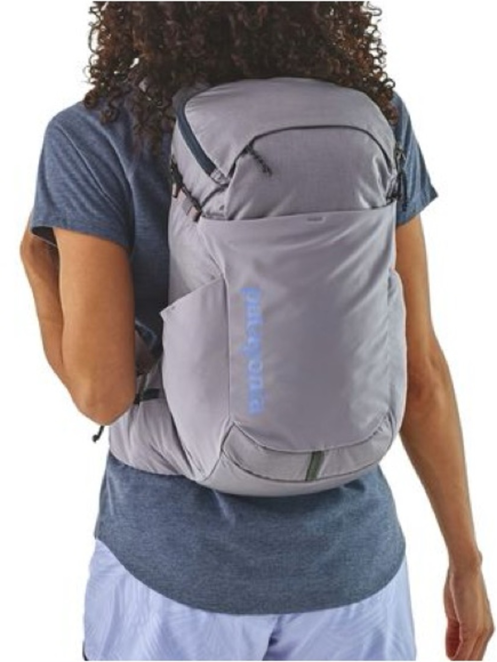 NWT Patagonia Light Gray Backpack with Blue Logo